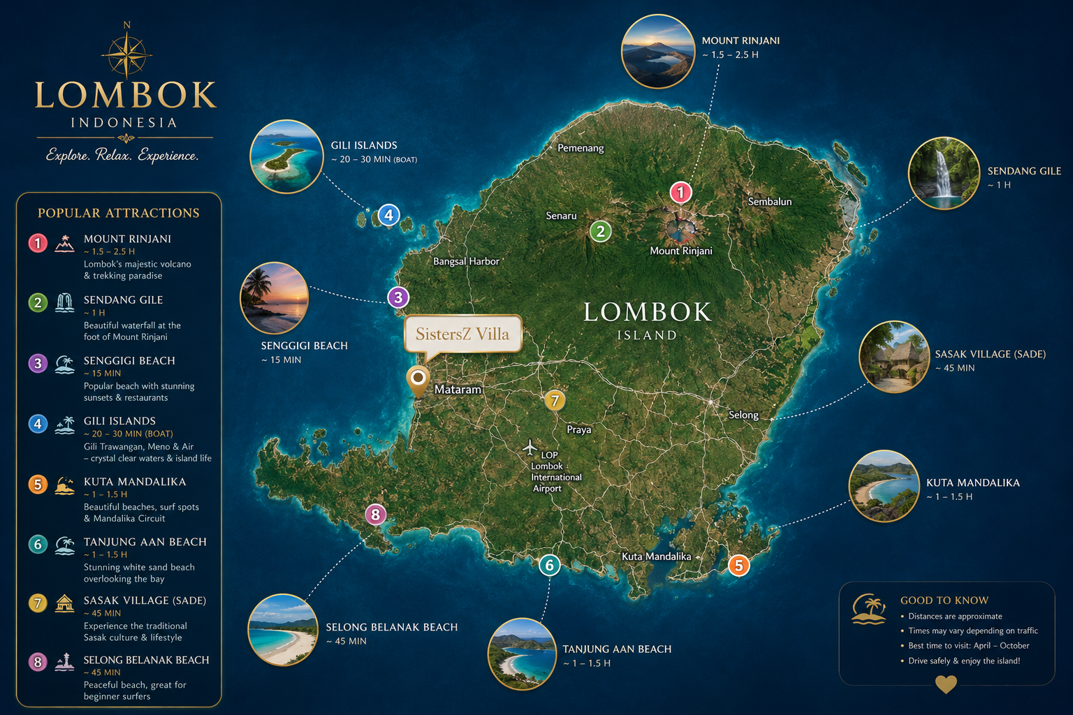 Map showing Lombok attractions