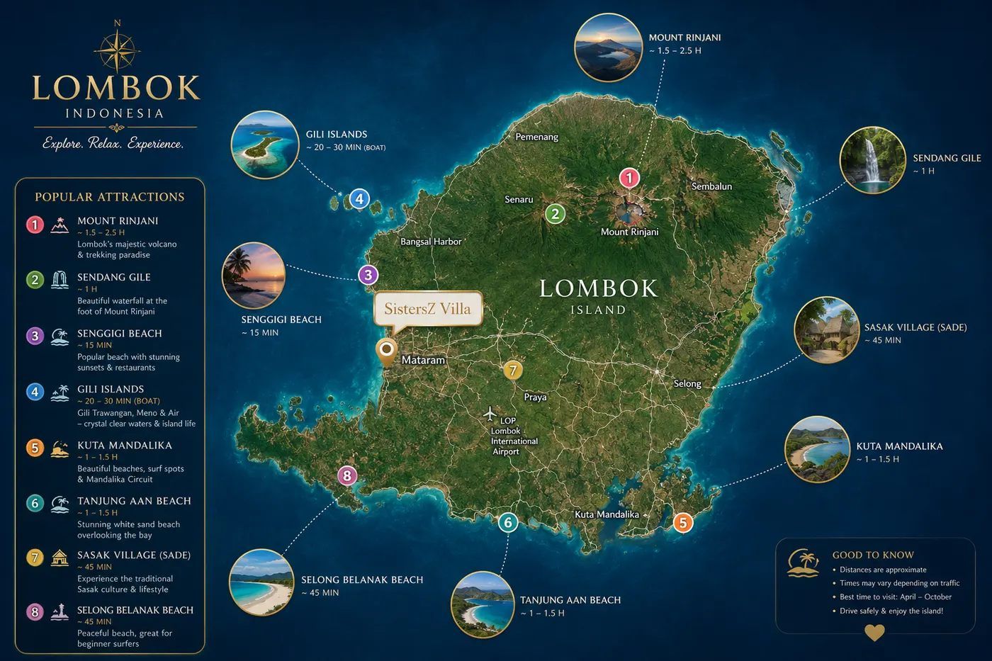 Map showing Lombok attractions
