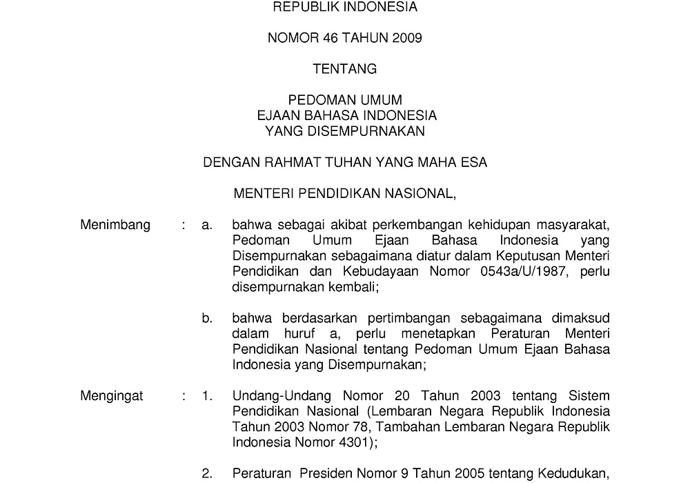 Regulation of the Minister of National Education Number 46 of 2009
